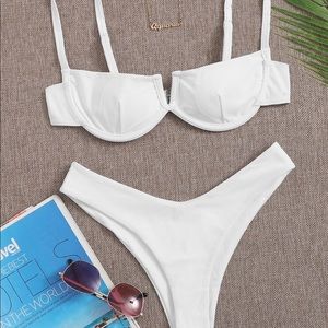 SHEIN White V-Wired High Cut Bikini